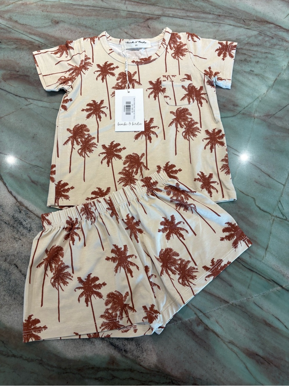 Bambi & birdie bamboo Kids Palm-Print Pajama Set - Cream with Rust Palm Trees